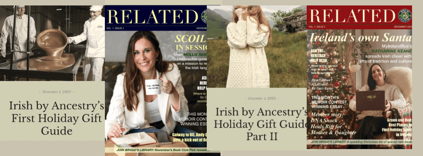 Cover of 'Related' magazine featuring the first holiday gift guide by Ancestry, dated November 1, 2025, with images of a chef and holiday-themed graphical elements.